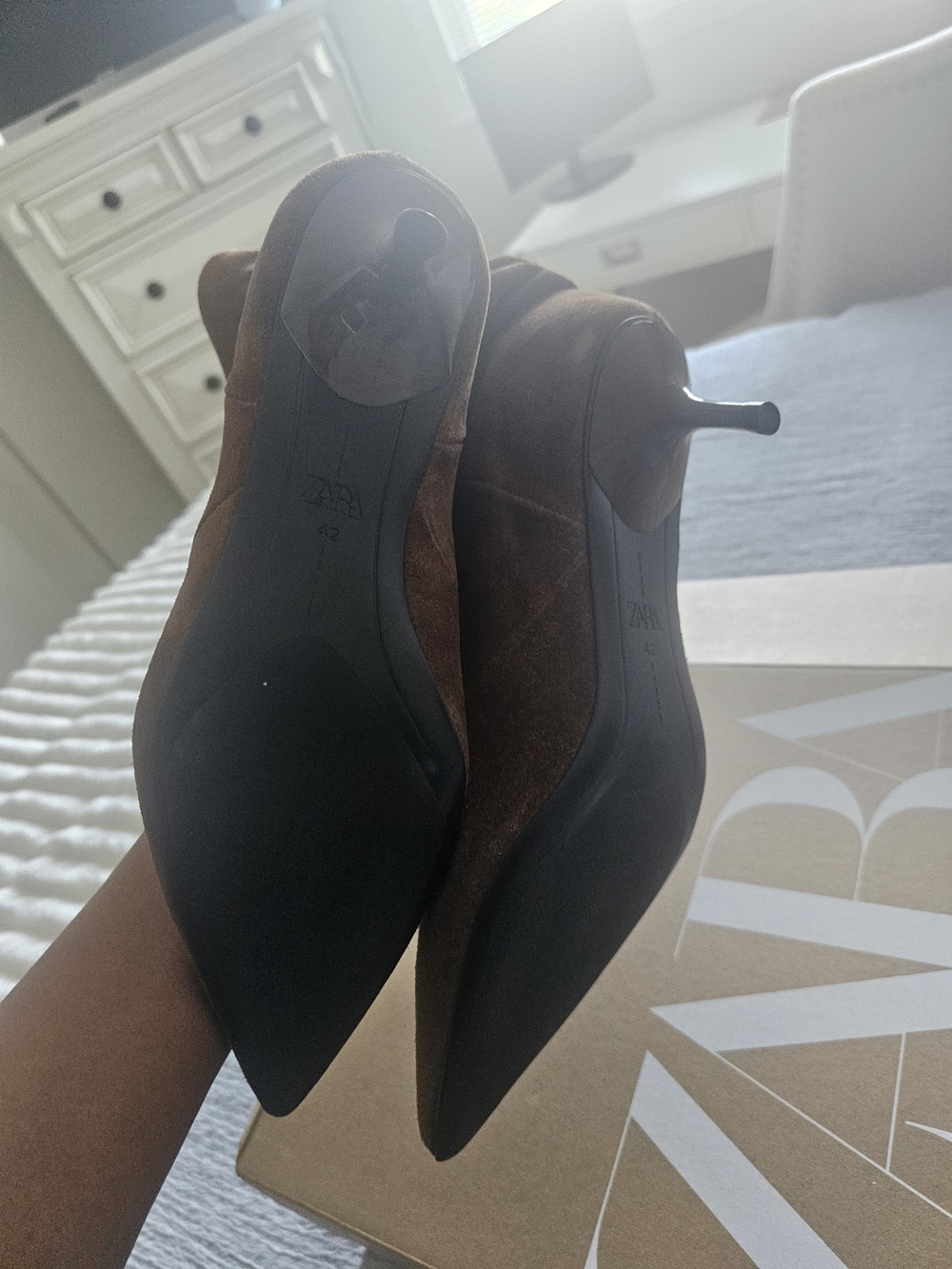 Brown Suede Slouchy Kitten Heel Boots - Picture 7 of 11